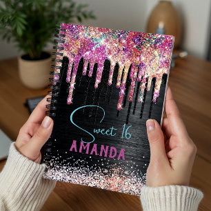 Cute eenhoorn zwarte glitters verjaardag monogram planner