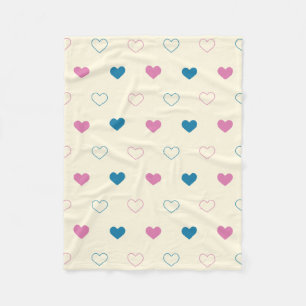 Cute Eenvoudig Hart Patroon blauw roze crème Fleece Deken