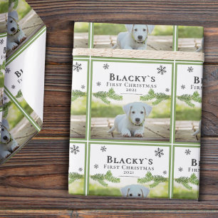 Cute Eerste Kerstmis Dennenhond Puppieshuisdier Fo Cadeaupapier