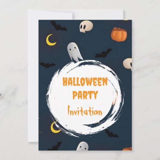 Cute Éffrayant Halloween Party Invitation Bleu fon (Devant)