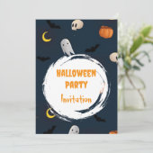 Cute Éffrayant Halloween Party Invitation Bleu fon (Debout devant)