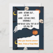 Cute Éffrayant Halloween Party Invitation Bleu fon (Dos)
