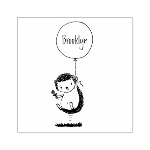 Cute egel en ballonpatroon van cartoon rubberstempel