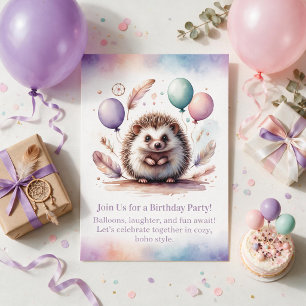 Cute Egel Verjaardagsuitnodiging – Woodland Boho Kaart