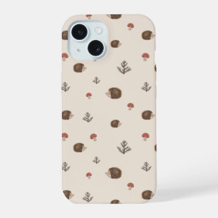Cute Egeltje en Paddenstoelen Bos Patroon iPhone 15 Hoesje