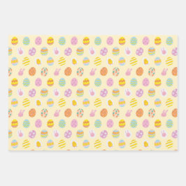 Cute Egg Pattern Green Yellow Pink Kids Birthday Inpakpapier Vel