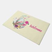 Cute Egg, Roze Flamingo & Bunny, Waterverf Deurmat (Schuin)