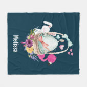 Cute Egg, Roze Flamingo & Bunny, Waterverf Fleece Deken (Voorkant (Horizontaal))