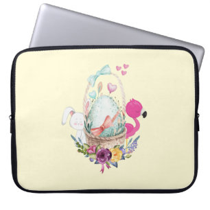 Cute Egg, Roze Flamingo & Bunny, Waterverf Laptop Sleeve