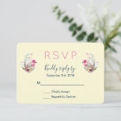 Cute Egg, Roze Flamingo & Bunny Waterverf RSVP (Staand voorkant)