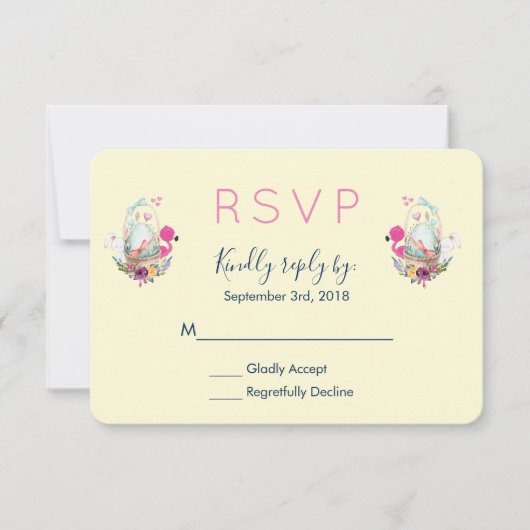 Cute Egg, Roze Flamingo & Bunny Waterverf RSVP (Voorkant)