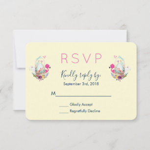 Cute Egg, Roze Flamingo & Bunny Waterverf RSVP Kaartje