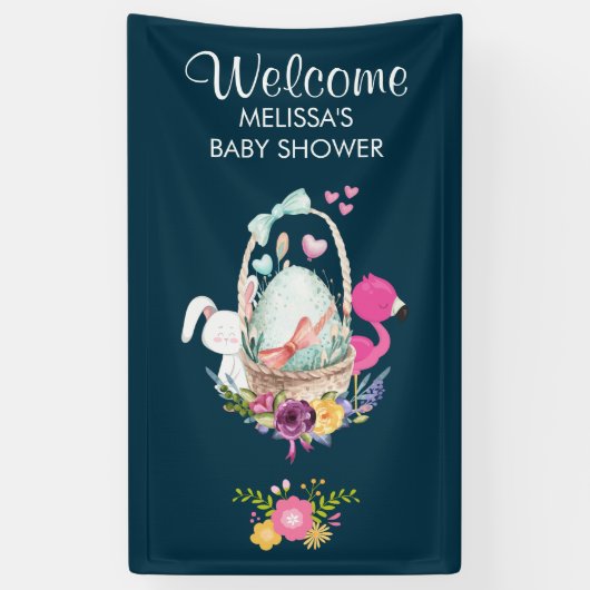 Cute Egg, Roze Flamingo & Bunny, Waterverf Spandoek (Verticaal)