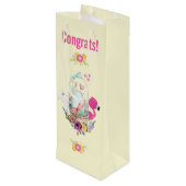 Cute Egg, Roze Flamingo & Bunny, Waterverf Wijn Cadeautas (Achterkant Gekanteld)