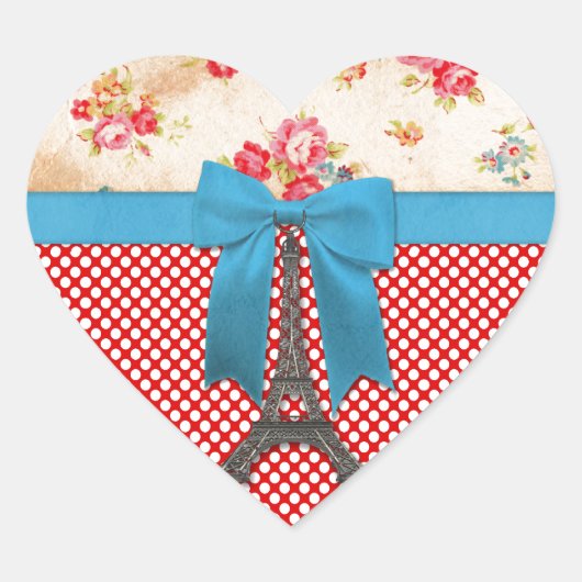 Cute  Eiffel tour red white polka stipts Hart Sticker (Voorkant)