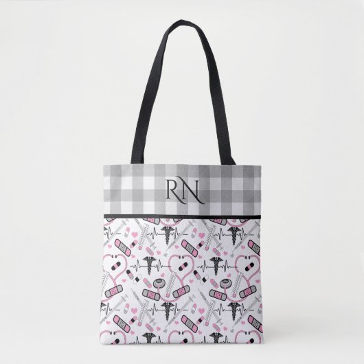 Cute EKG Nurse | Doctor Med Pattern Monogram Draagtas (Voorkant)