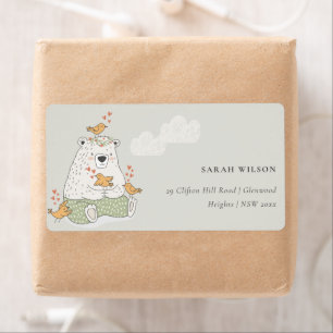 Cute Elegant Aqua Green Beer Heart Birds Address Etiket