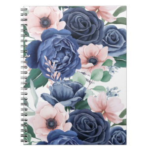 Cute Elegant Blue Roos Waterverf Notitieboek