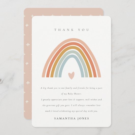 Cute Elegant Blush Blue Heart Rainbow Baby shower Bedankkaart (Voorkant / Achterkant)