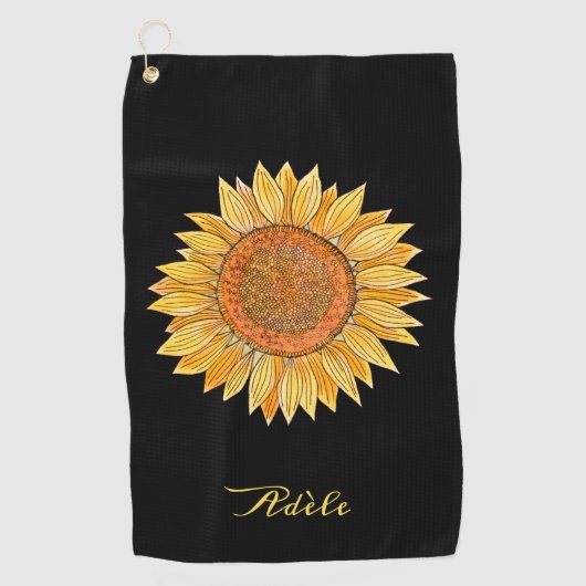 Cute Elegant Boho Art Yellow Waterverf Sunflower Golfhanddoek (Voorkant)