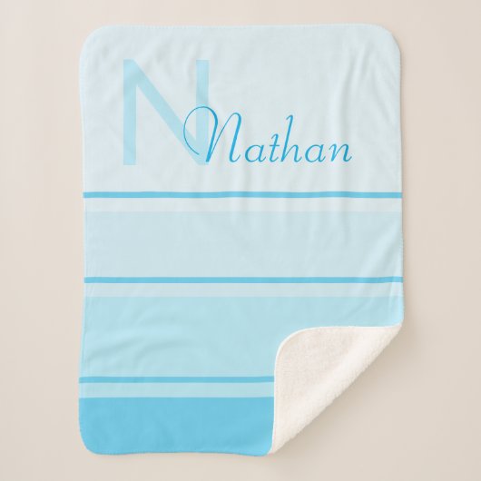 Cute Elegant Custom Baby Blue Monogram Name Sherpa Deken (Voorkant)