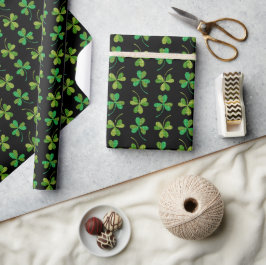 Cute & Elegant Dark Shamrock Pattern Green & Black Cadeaupapier