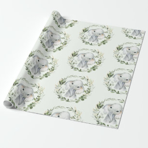 Cute & Elegant Greenery Gold Leaves Baby Elephant Cadeaupapier