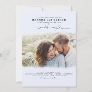 Cute Elegant Photo Overlay Dusty Blue Wedding Kaart