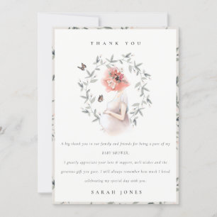Cute Elegant Protant Women Foliage Baby shower Bedankkaart