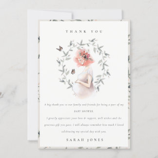 Cute Elegant Protant Women Foliage Baby shower Bedankkaart