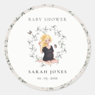Cute Elegant Protant Women Foliage Baby shower Ronde Sticker