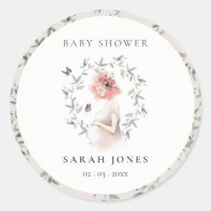 Cute Elegant Protant Women Foliage Baby shower Ronde Sticker