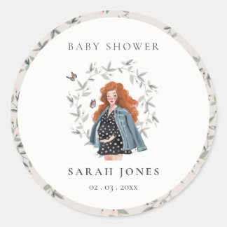 Cute Elegant Protant Women Foliage Baby shower Ronde Sticker