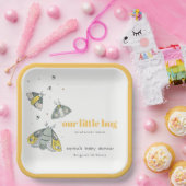 Cute Elegant Yellow Grey Little Bug Baby shower Papieren Bordje (Feest)