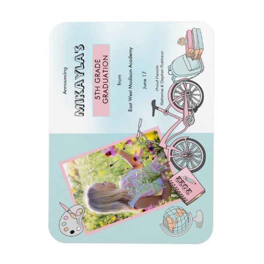 Cute Elementary Photo Pink Blue Afstuderen Magnet Magneet (Verticaal)