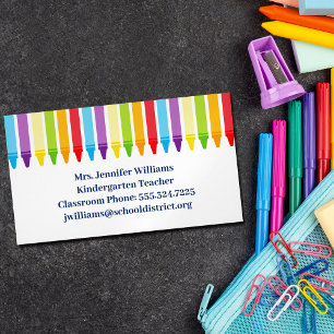 Cute Elementary School Teacher Crayons Magnetisch Visitekaartje