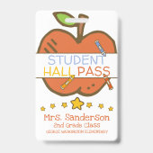 Cute Elementary Student Hall Pass w Crayons Apple Badge (Achterkant)