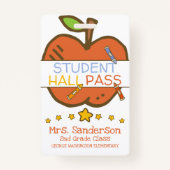 Cute Elementary Student Hall Pass w Crayons Apple Badge (Achterkant)