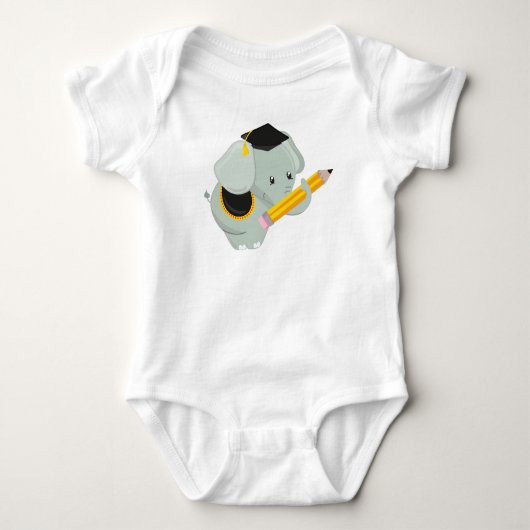 Cute Elephant, Afstuderen Elephant, School, Potloo Romper (Voorkant)