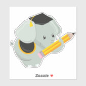 Cute Elephant, Afstuderen Elephant, School, Potloo Sticker (Vel)