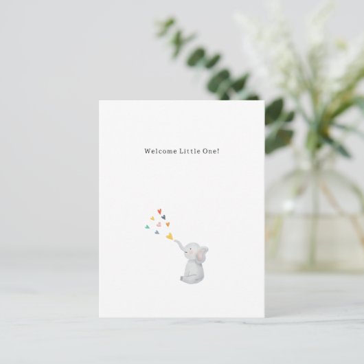 Cute Elephant And Hearts Welcome New Baby Card Briefkaart (Staand voorkant)