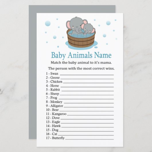 Cute Elephant Baby Animals Name Game (Voorkant / Achterkant)