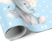Cute Elephant Baby Boy Blue en Grey Cadeaupapier (Rol Hoek)