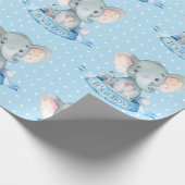 Cute Elephant Baby Boy Blue en Grey Cadeaupapier (Hoek)