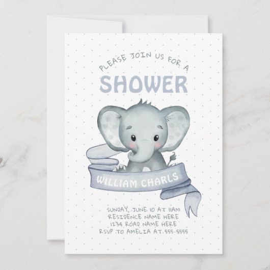 Cute Elephant Baby Boy Blue White Simple Simple Kaart (Voorkant)