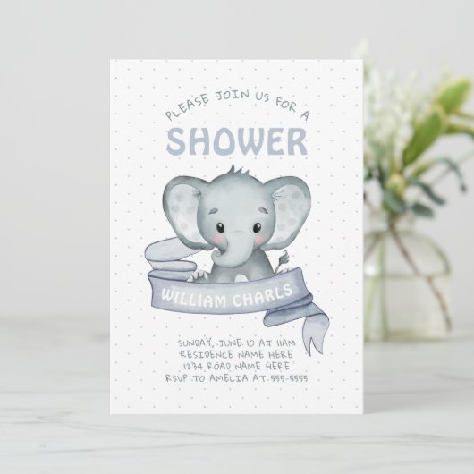 Cute Elephant Baby Boy Blue White Simple Simple Kaart (Staand voorkant)