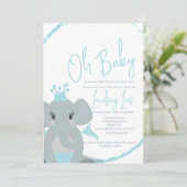 Cute Elephant Baby Boy Elegant Script Baby shower Kaart (Staand voorkant)