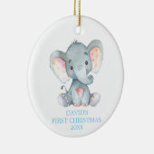 Cute Elephant Baby Boy First KerstBlue Keramisch Ornament (Rechts)