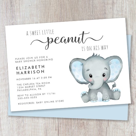 Cute Elephant Baby Boy Shower Kaart