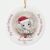 Cute Elephant Baby First KerstBoy Naam Keramisch Ornament (Voorkant)